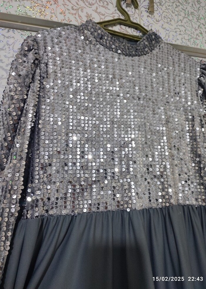 Pileli  pul paletli  gri elbise  - Görsel 3