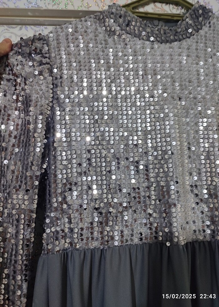 Pileli  pul paletli  gri elbise  - Görsel 5