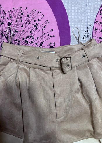 Bej Geniş Kesim Süet Kemerli Kadın Pantolon - Görsel 5