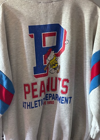 Mavi kırmızı Baskılı Gri oversize Sweatshirt - Görsel 3