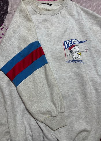 Mavi kırmızı Baskılı Gri oversize Sweatshirt - Görsel 2