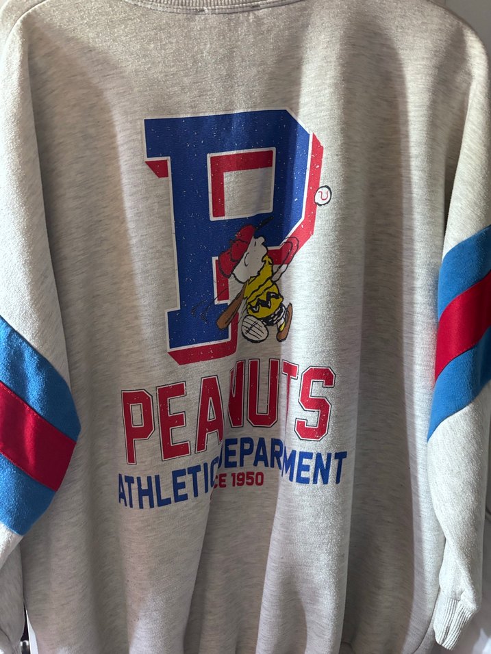 Mavi kırmızı Baskılı Gri oversize Sweatshirt - Görsel 3