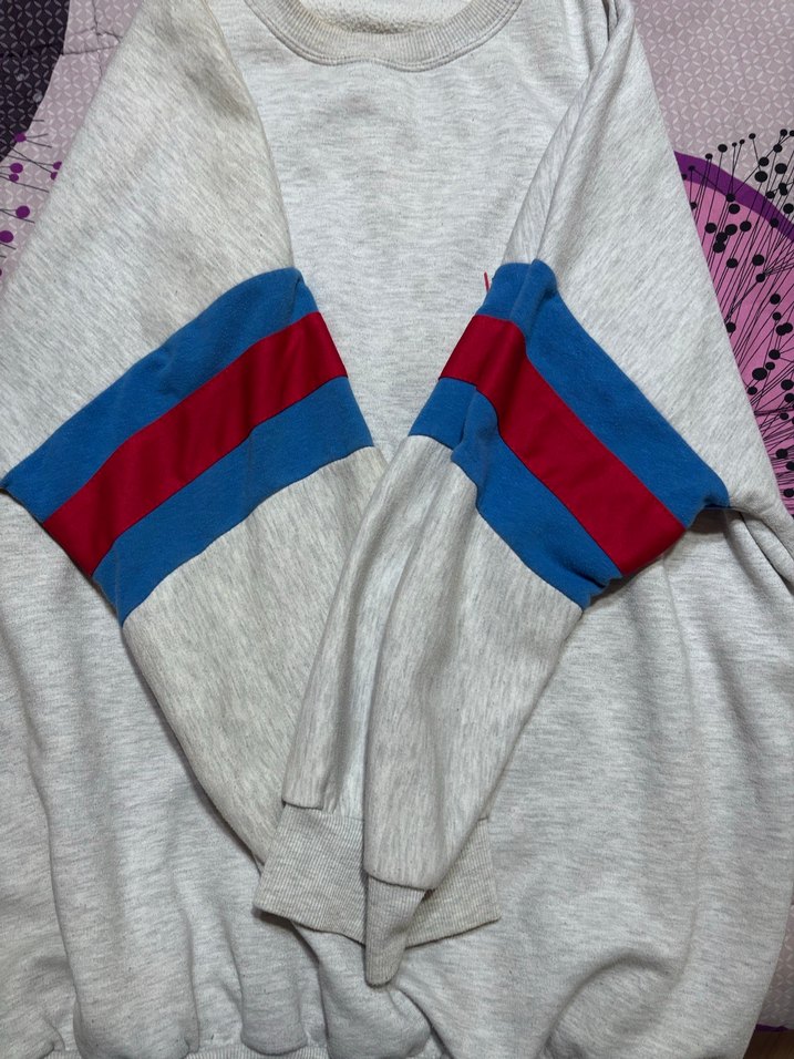 Mavi kırmızı Baskılı Gri oversize Sweatshirt - Görsel 4