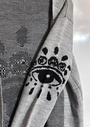 Gri Nakışlı Uzun Triko Kadın Hırka - Görsel 2