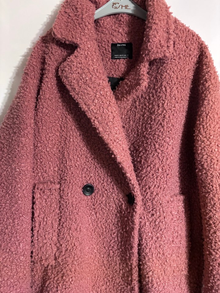 Pembe,gül kurusu tonlarında bol kesim kadın kaban - Görsel 2