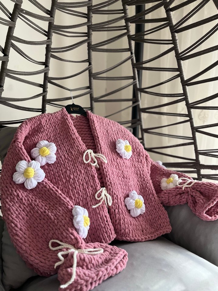 Nakışlı Pembe Bohem Mini Hırka - Görsel 2