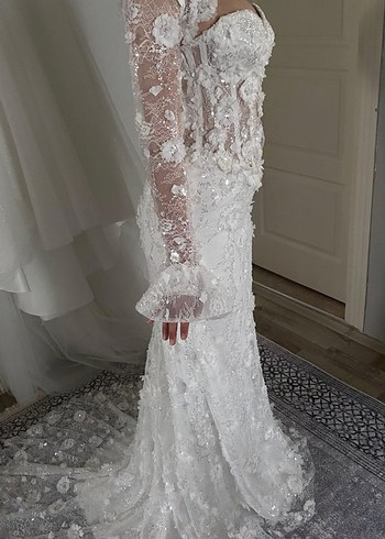 Uzun Kollu Straplez Denizkızı Gelinlik - Görsel 5