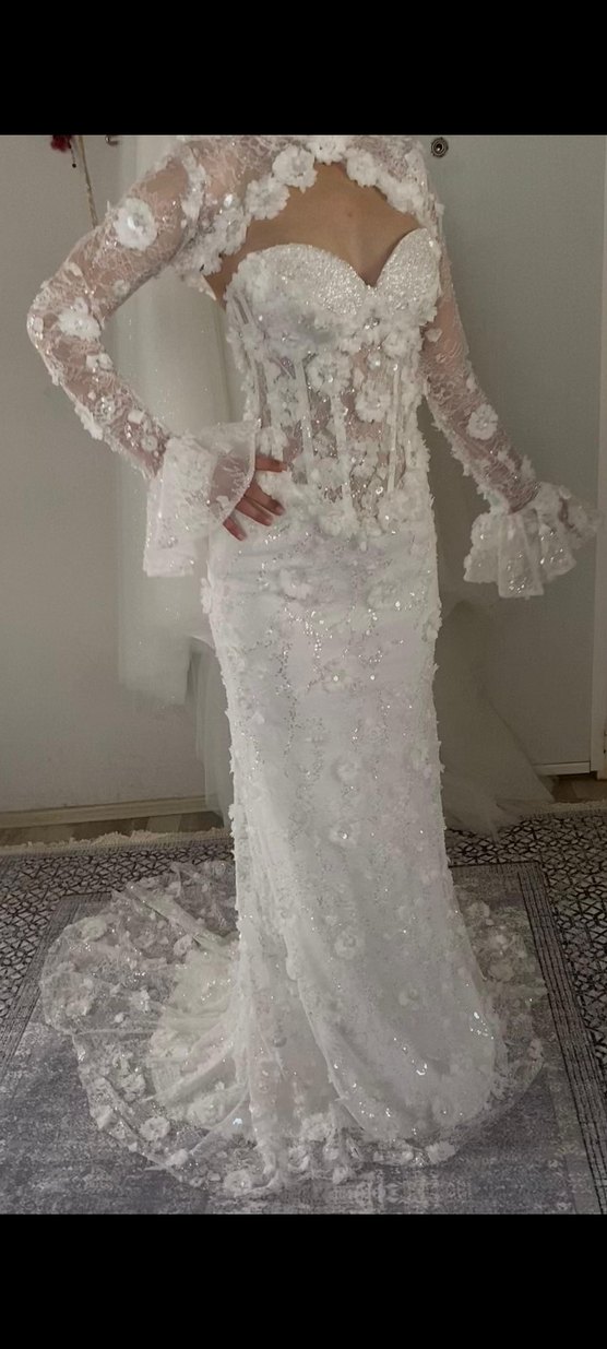 Uzun Kollu Straplez Denizkızı Gelinlik - Görsel 2