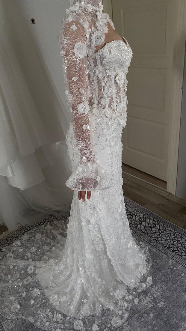 Uzun Kollu Straplez Denizkızı Gelinlik - Görsel 4