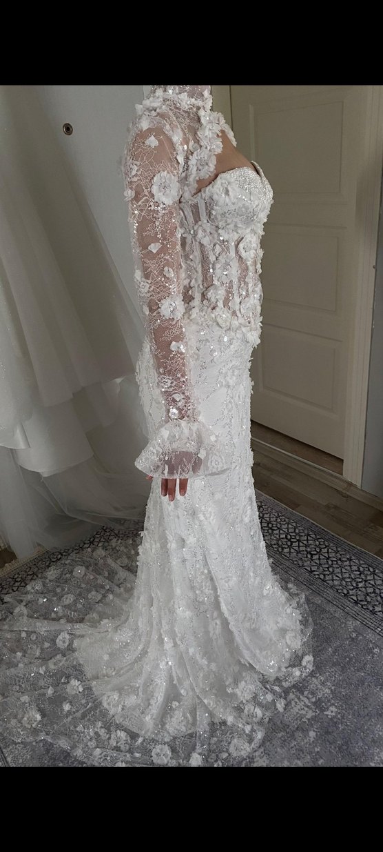 Uzun Kollu Straplez Denizkızı Gelinlik - Görsel 5