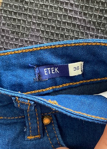 Koton Kemerli Lacivert Denim Midi Kalem Etek
