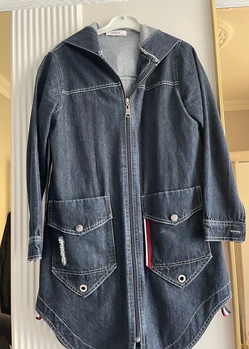 Gri Midi Uzunlukta Kadın Denim Ceket - Görsel 2