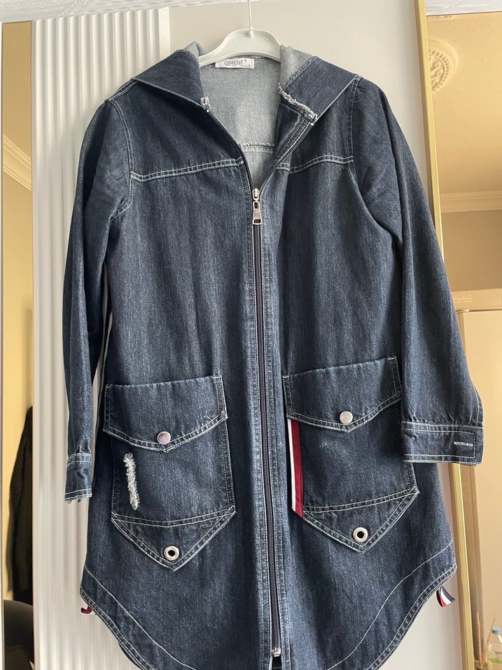 Gri Midi Uzunlukta Kadın Denim Ceket - Görsel 2