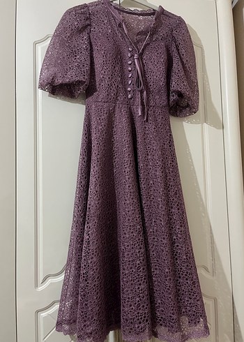 Mor Dantelli Bohem Uzun Elbise - Görsel 2