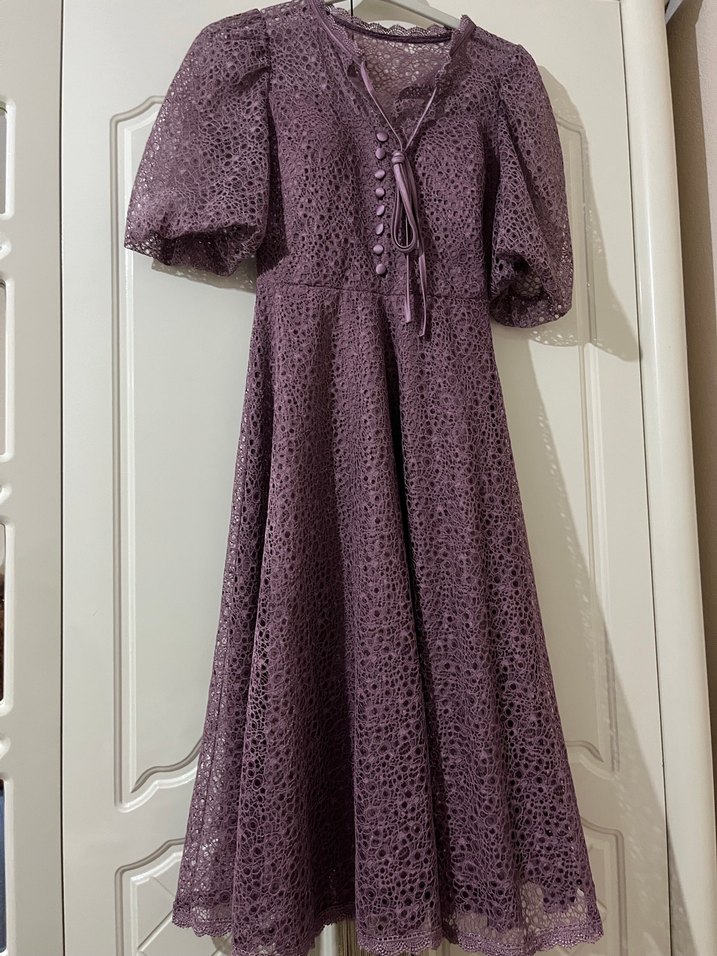 Mor Dantelli Bohem Uzun Elbise - Görsel 2