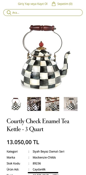 Diğer MacKenzie-Childs Courtly Check Enamel Tea Kettle-3 Litre büyük b