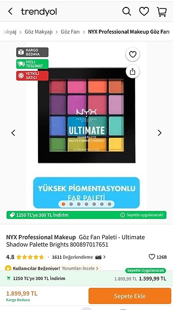  Beden Nyx ultimate far paleti