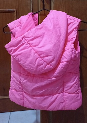 Kız Çocuk Pembe Kapüşonlu Fermuarlı Yelek - Görsel 2