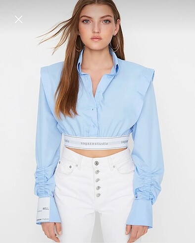 s Beden mavi Renk Sagaza studio mavi crop poplin gömlek