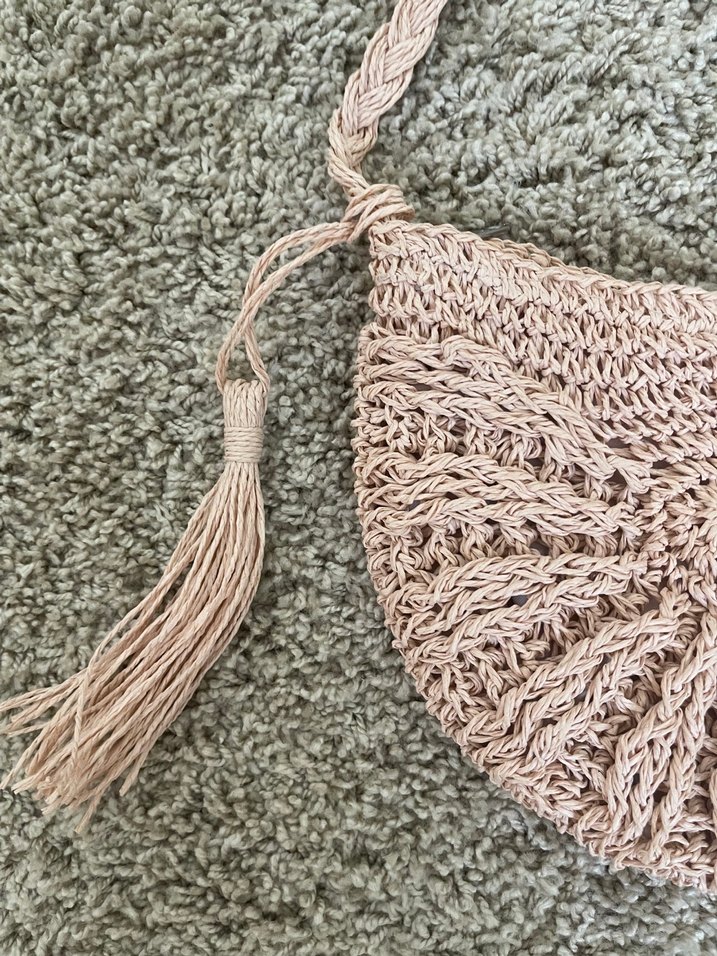 Pudra Pembe Nakışlı Bohem Örgü Kadın Çapraz Çanta - Görsel 4