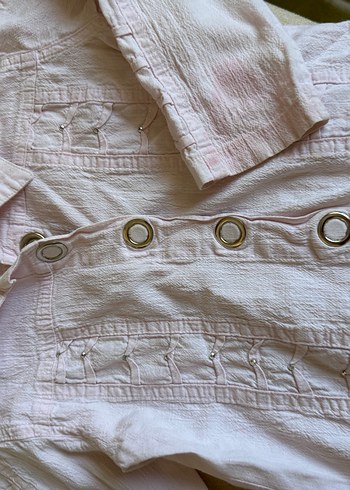 Pembe Nakışlı Keten pamuk çocuk gömlek Bluzu - Görsel 2