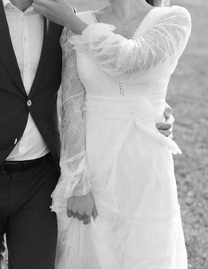 Dantel Detaylı V Yaka Beyaz Uzun Bohem Elbise - Görsel 5