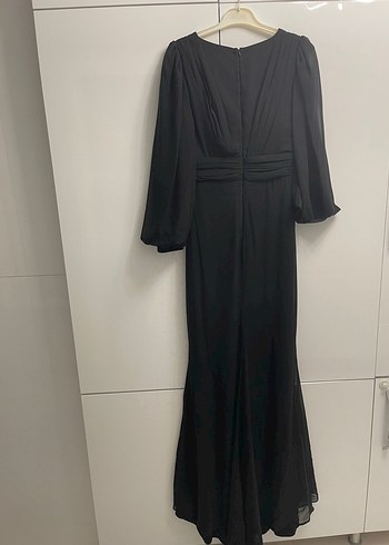 Uzun Siyah Drapeli V Yakalı Abiye Elbise - Görsel 4