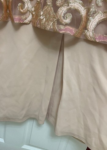 Dantel İşlemeli Bej Uzun Abiye Elbise - Görsel 8