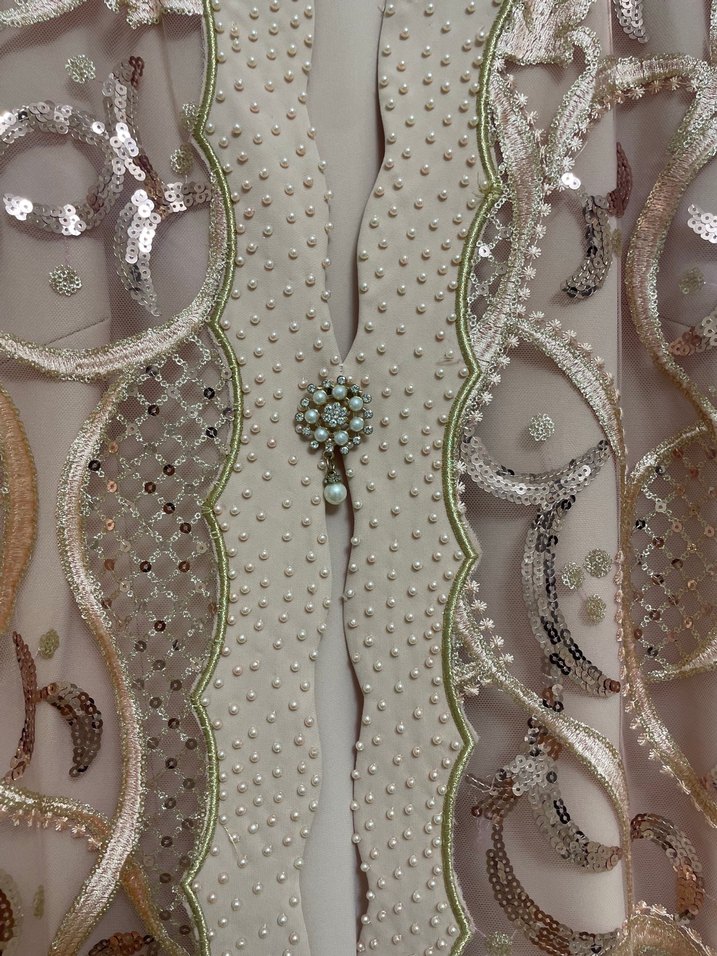 Dantel İşlemeli Bej Uzun Abiye Elbise - Görsel 3