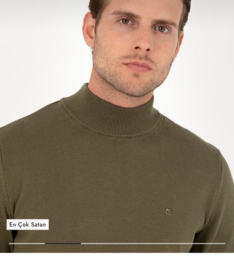 Pierre Cardin Koyu Haki Erkek Yarım Balıkçı Kazak - Görsel 2