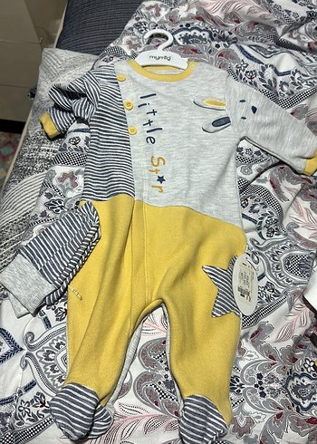 Mavi Erkek Bebek Tulum, Uzun Kollu, Örgü Detaylı - Görsel 3