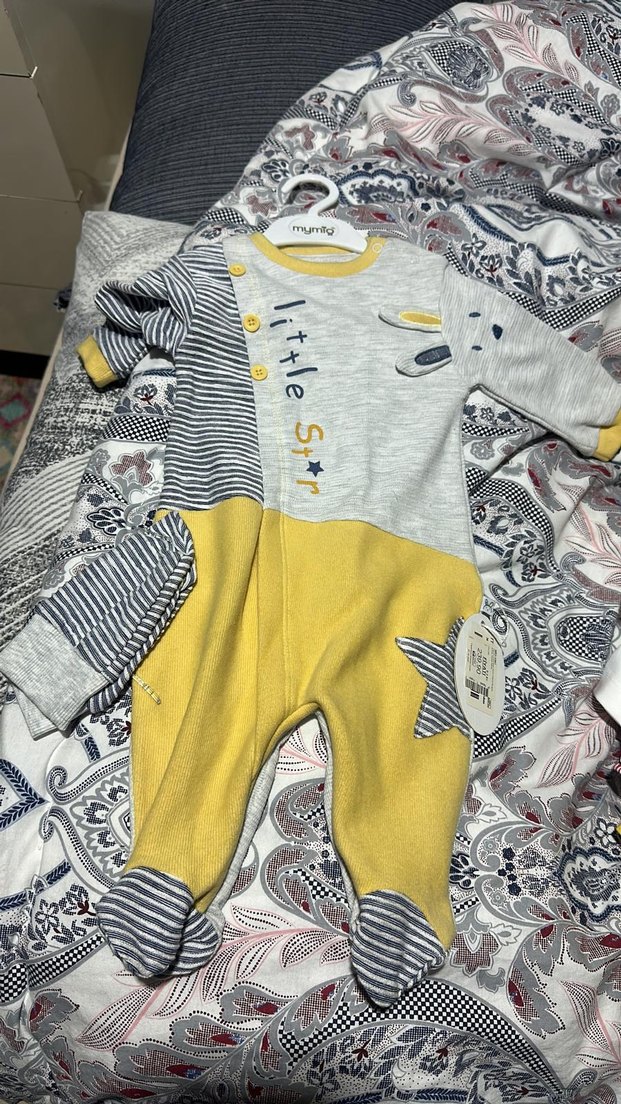 Mavi Erkek Bebek Tulum, Uzun Kollu, Örgü Detaylı - Görsel 3