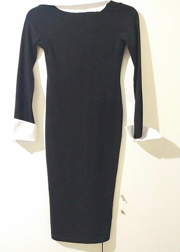 V Yaka Siyah Uzun Kollu Elbise - Görsel 2