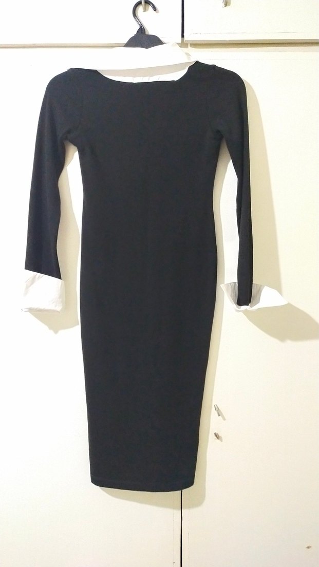 V Yaka Siyah Uzun Kollu Elbise - Görsel 2