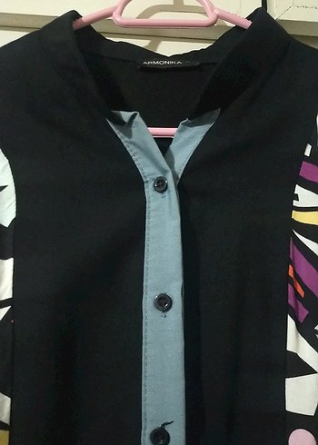 Uzun Kollu, Düğmeli Renkli Desenli Kadın Gömlek - Görsel 2