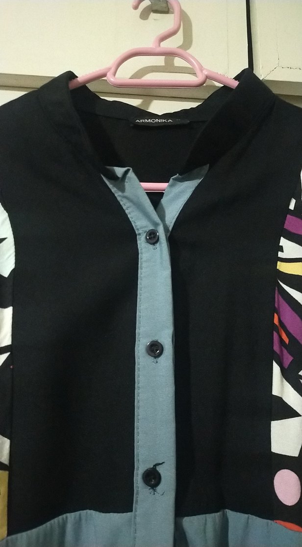 Uzun Kollu, Düğmeli Renkli Desenli Kadın Gömlek - Görsel 2