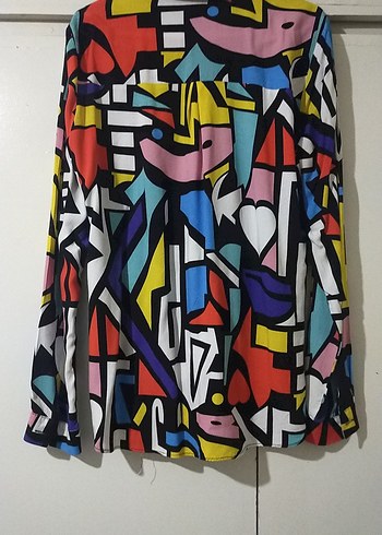 Renkli Desenli Uzun Kollu Kadın Gömlek - Görsel 3