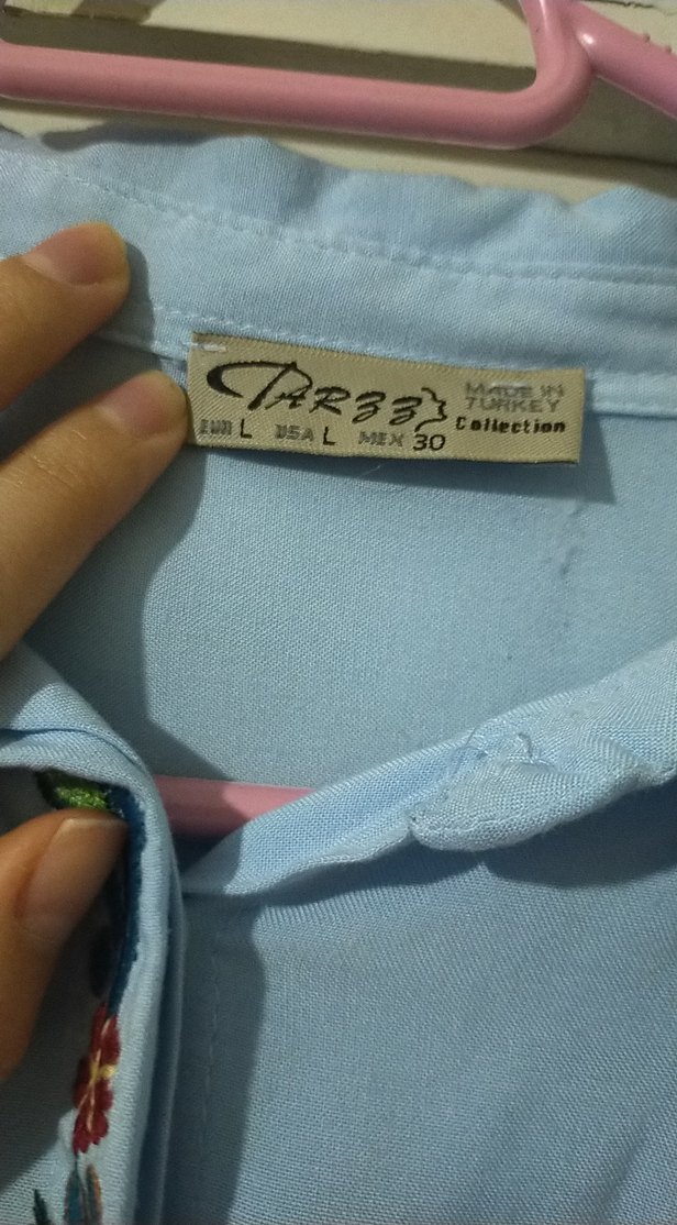 Nakışlı Mavi Bohem Uzun Kollu Gömlek - Görsel 2