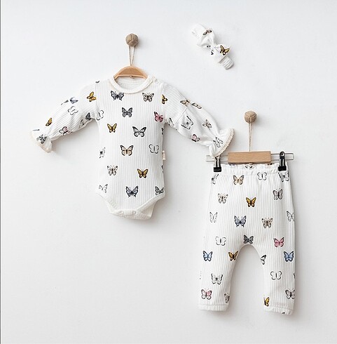 Kelebek deseni 3lü zıbınlı bebek takımı - Görsel 2