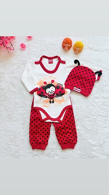 Uğur böceği baskılı 3lü zıbınlı bebek takımı - Görsel 2