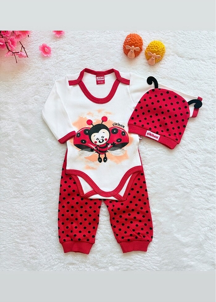 Uğur böceği baskılı 3lü zıbınlı bebek takımı - Görsel 2