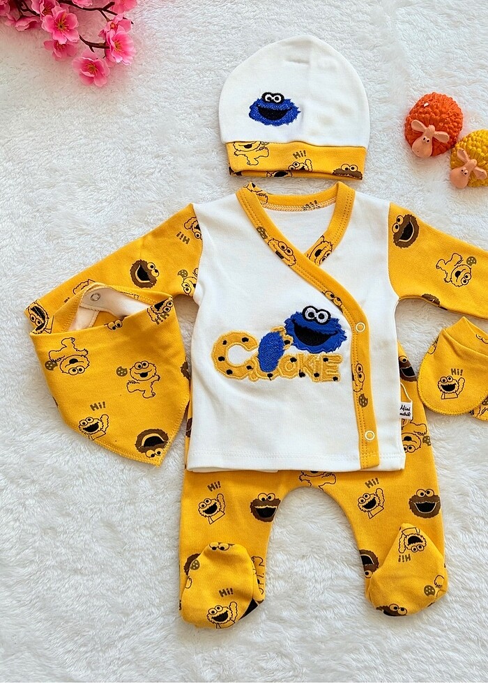 Cooke çikolata canavarı desenli yenidoğan hastane çıkışı bebek t - Görsel 2