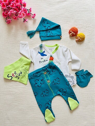 5 parçadan oluşan yenidoğan hastane çıkışı bebek takımı - Görsel 2