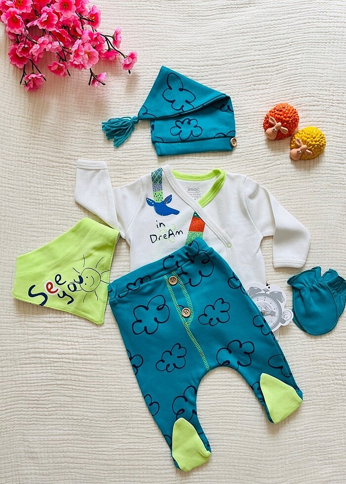 5 parçadan oluşan yenidoğan hastane çıkışı bebek takımı - Görsel 2