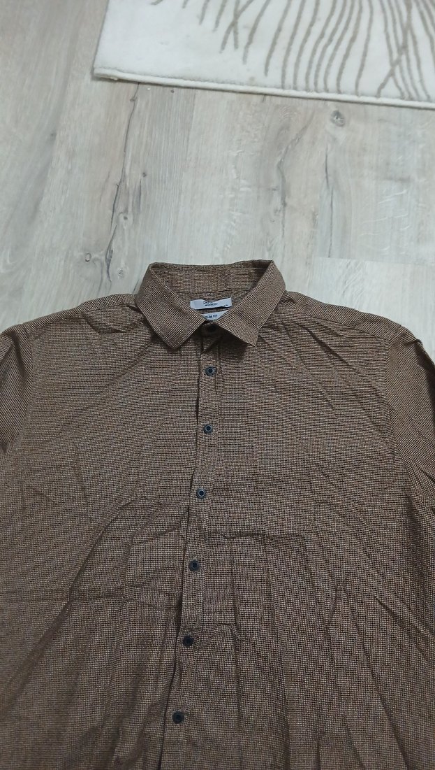 Bej Erkek Keten Gömlek, Uzun Kollu, Düğmeli - Görsel 2