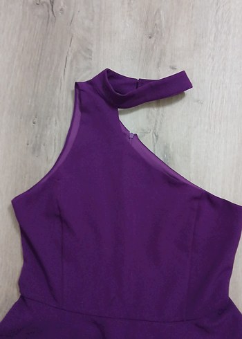 Mor Midi Straplez Drapeli Kadın Elbise - Görsel 2