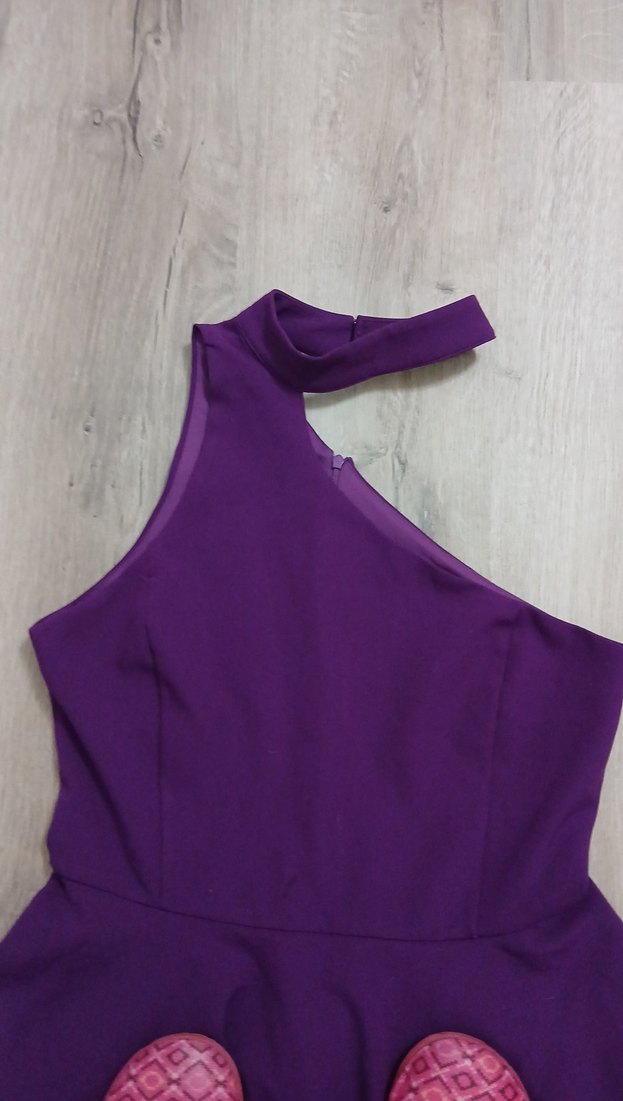 Mor Midi Straplez Drapeli Kadın Elbise - Görsel 2