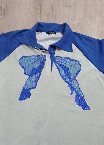 Düğmeli Mavi Gri Kısa Kollu Hamile Tişörtü - Görsel 2