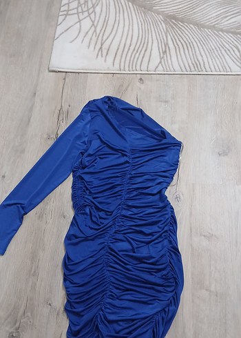 Mavi Drapeli Straplez Midi Elbise - Görsel 2