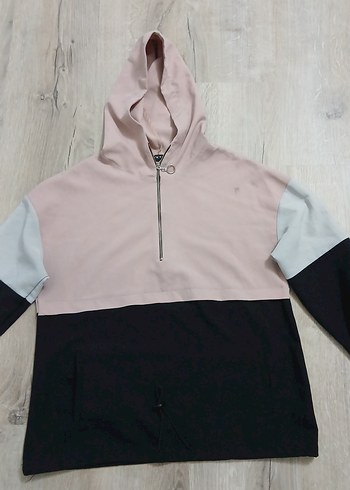 Renk Bloklu Kapüşonlu Fermuarlı Sweatshirt - Görsel 2